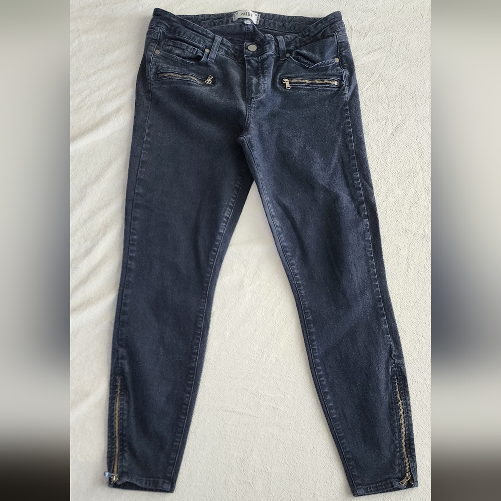 PAIGE Jane Zip Ultra Skinny Jeans in Dark Indigo Blue | Size 30